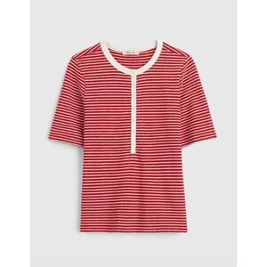 Madewell | NWT Striped Elbow-Sleeve Henley Tee Cherry Red | Sz XS